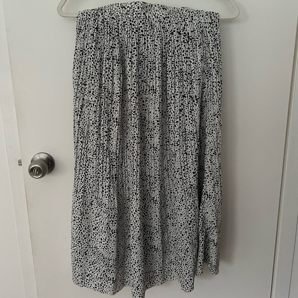 WD.NY Black and White Smocked A-Line Midi Skirt